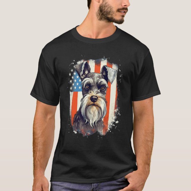 T-shirt 4th Of July US Flag Miniature Schnauzer Dog 3 (Devant)