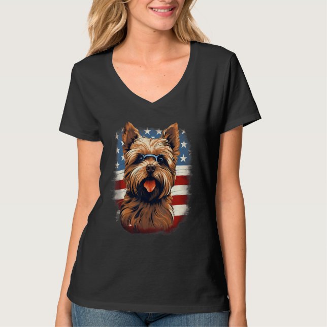 T-shirt 4th Of July US Flag Norfolk Terrier Dog (Devant)