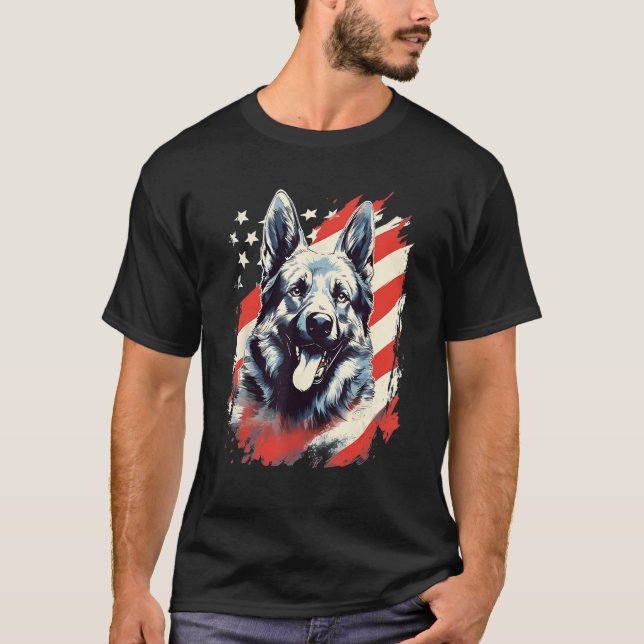T-shirt 4th Of July US Flag Norwegian Elkhound Dog (Devant)