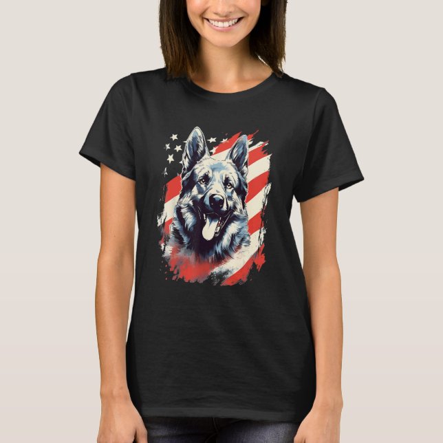 T-shirt 4th Of July US Flag Norwegian Elkhound Dog (Devant)