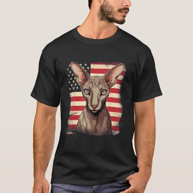 T-shirt 4th Of July US Flag Oriental Shorthair Cat (Devant)