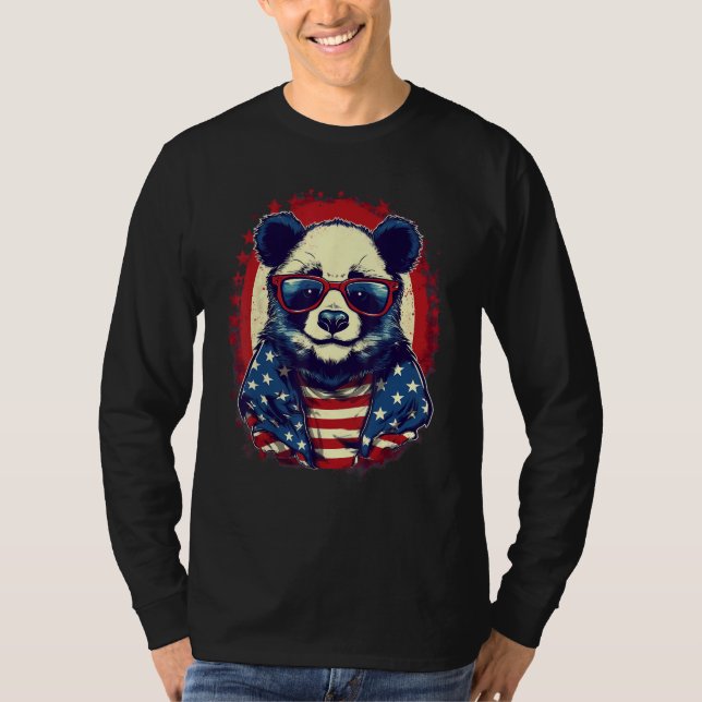 T-shirt 4th Of July US Flag Panda (Devant)
