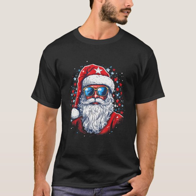 T-shirt 4th Of July US Flag Santa Claus 2 (Devant)