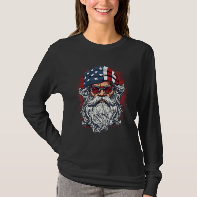 T-shirt 4th Of July US Flag Santa Claus 3 (Devant)