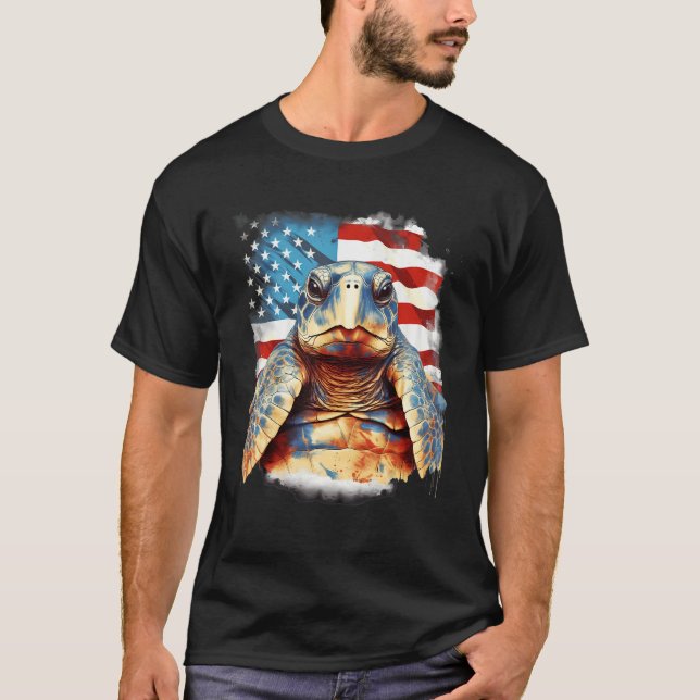 T-shirt 4th Of July US Flag Sea Turtle 1 (Devant)