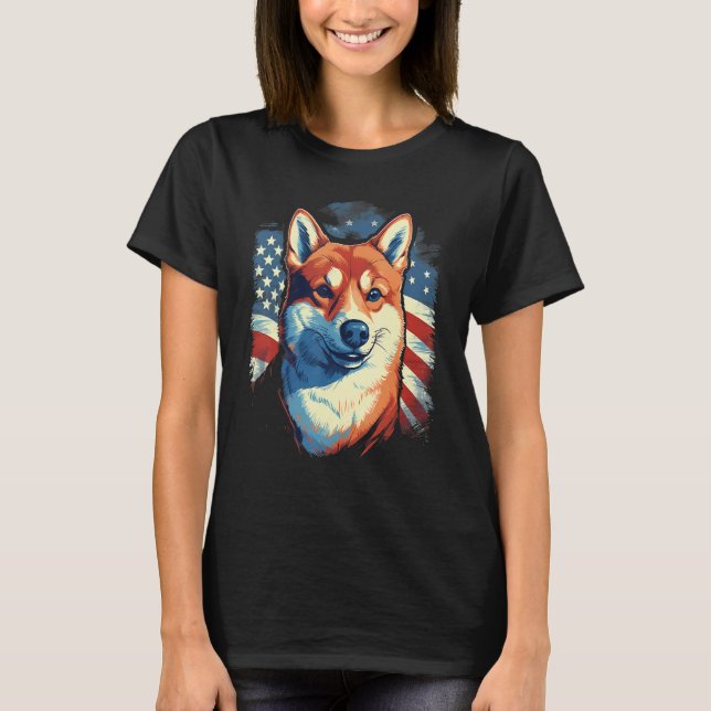 T-shirt 4th Of July US Flag Shiba Inu Dog (Devant)