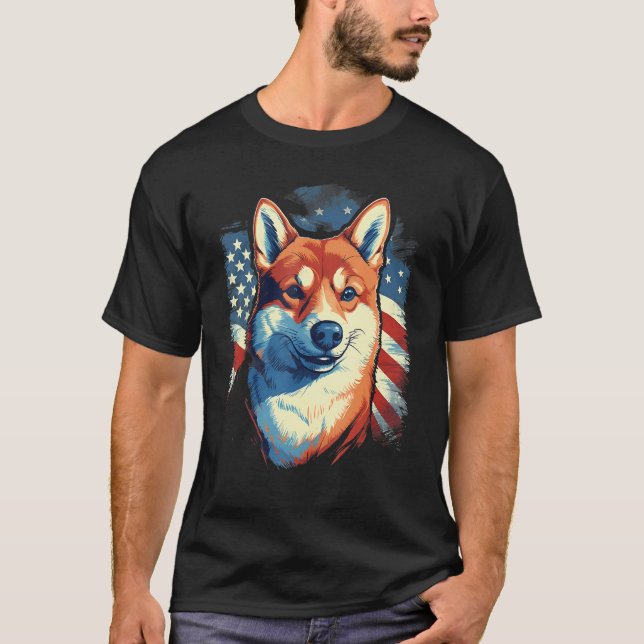 T-shirt 4th Of July US Flag Shiba Inu Dog (Devant)