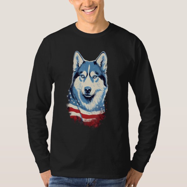 T-shirt 4th Of July US Flag Siberian Husky Dog (Devant)