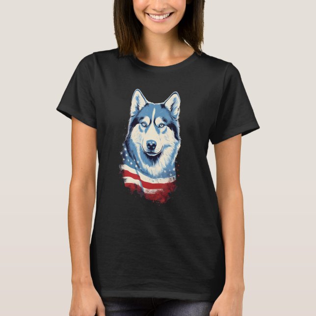 T-shirt 4th Of July US Flag Siberian Husky Dog (Devant)