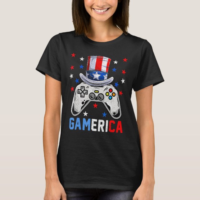 T-shirt 4th Of July  Video Game Gamerica Kids Boys Men USA (Devant)