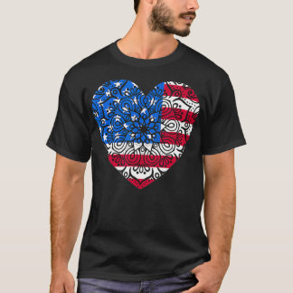 T-shirt 4th of July Women Girls Kids Mandala American Hear