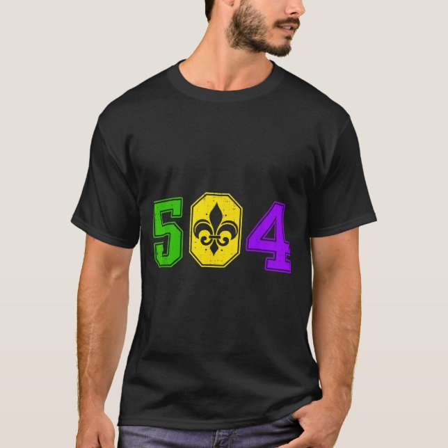 T-shirt 504 Mardi Gras New Orleans Louisiana Carnival Men  (Devant)