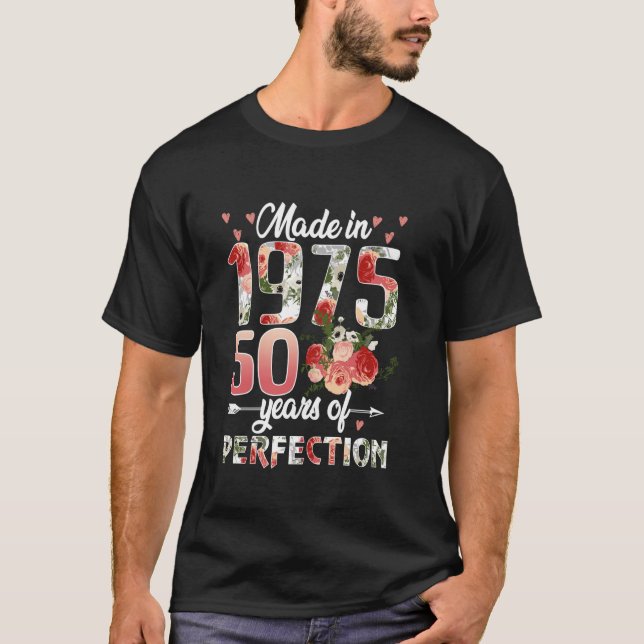 T-shirt 50 Ans Né En 1975 Floral 50e Anniversaire Gif (Devant)
