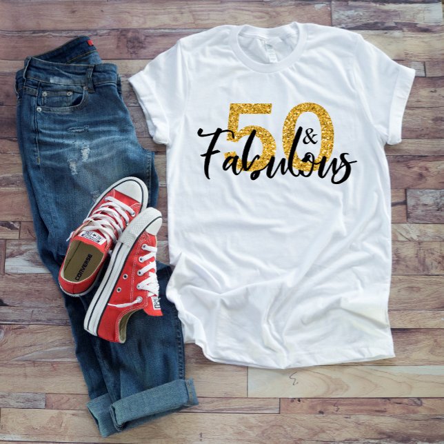 T-shirt 50 Cinquante et Fabuleux Pinceau Doré Script (Créateur téléchargé)