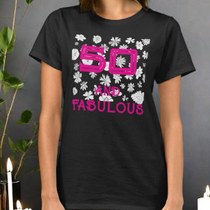 T-shirt 50 et fabuleux anniversaire floral blanc rose pers