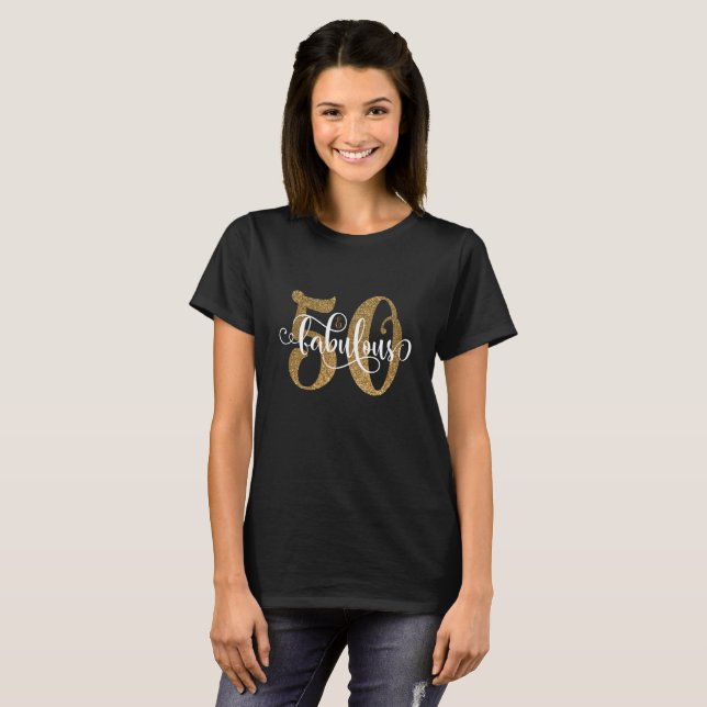 T-shirt 50 & Fabuleux Parties scintillant d'or Typographie (Devant entier)