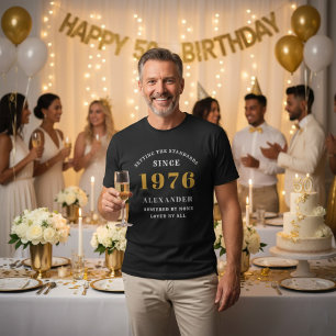 T-shirt 50e Anniversaire 1976 Noir Blanc Or Élégant Nom