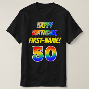 T-shirt 50e anniversaire — Bold, Fun, Rainbow 50, Nom pe