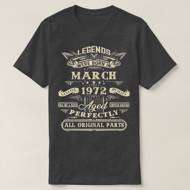 T-shirt 50e anniversaire Cadeau pour légendes Né Mars 1972 (Design devant)