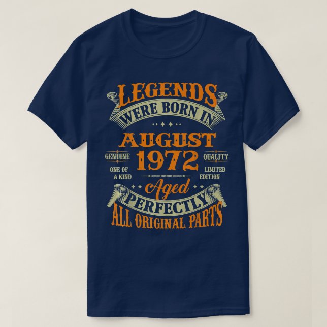 T-shirt 50e Anniversaire Cadeaux Légendes Né En Août 1972  (Design devant)