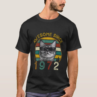 T-shirt 50E Anniversaire Chat Vintage 50 Ans Drôle Awesome