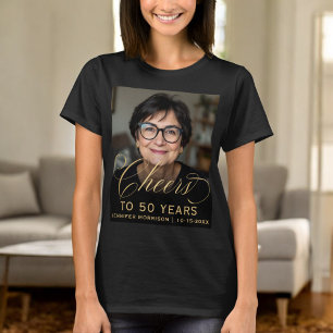 T-shirt 50e anniversaire de la fête Photo Gold Script Chee