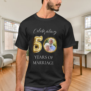 T-shirt 50e anniversaire de mariage photo hommes en or noi