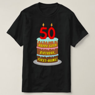 T-shirt 50e anniversaire — Fun Cake & Candles, avec nom pe