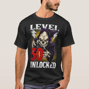 T-shirt 50e Anniversaire Gamer Skeleton Niveau 50 Gam déve