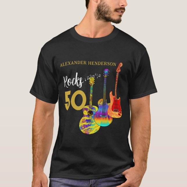T-shirt 50e anniversaire Guitar Rocks 50 Personnalisé (Devant)