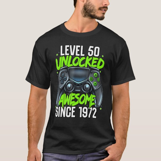 T-shirt 50e Anniversaire Jeu Niveau 50 Déverrouillé Awesom (Devant)
