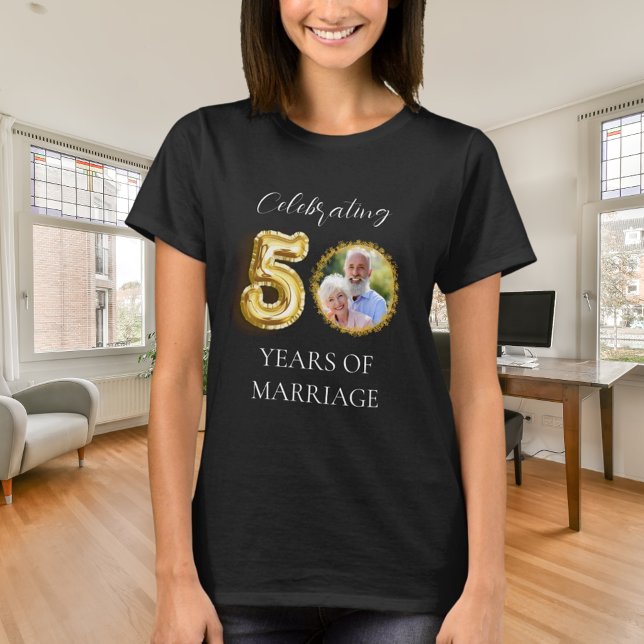 T-shirt 50e anniversaire mariage photo or noir (Créateur téléchargé)