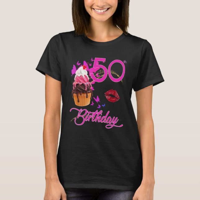 T-shirt 50e anniversaire Papillons et Cupcake (Devant)