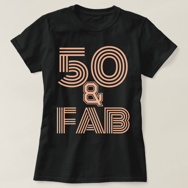 T-shirt 50e anniversaire Peach Fuzz "50 & Fab" noir élégan (Design devant)