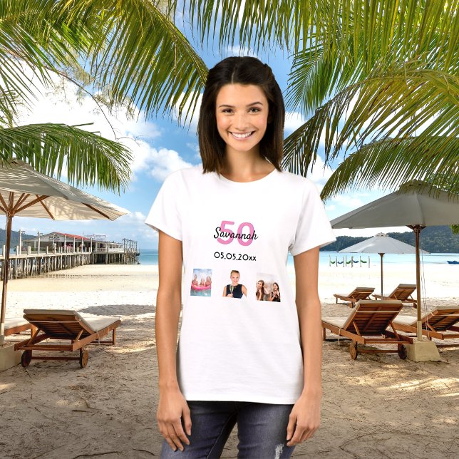 T-shirt 50e anniversaire photo personnalisée femme monogra