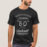 T-shirt 50th Birthday Ajouter un nom Légende noire<br><div class="desc">Pour ceux qui fêtent leur anniversaire, nous avons le T-shirt idéal fête d'anniversaire avec une sensation vintage. L'arrière - plan noir avec un design de typographie vintage blanche est simple et élégant avec une touche rétro. Customisez facilement le texte à l'aide du modèle fourni. Voir en magasin pour les cadeaux...</div>