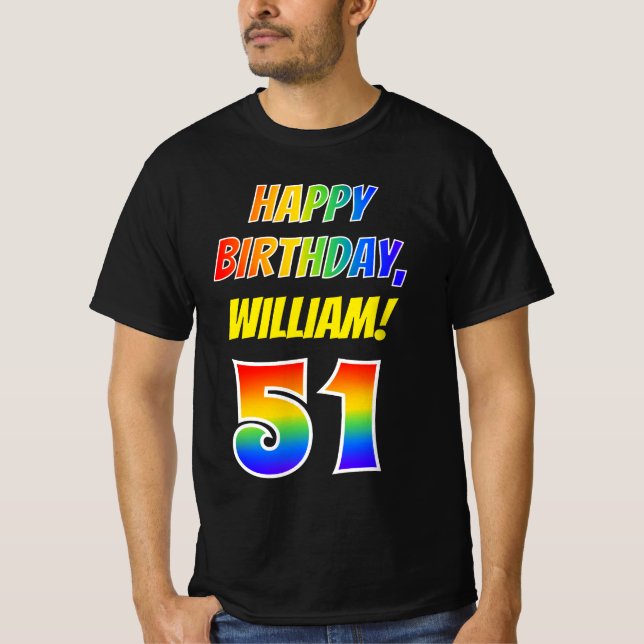 T-shirt 51e anniversaire — Bold, Fun, Rainbow 51, Nom pers (Devant)