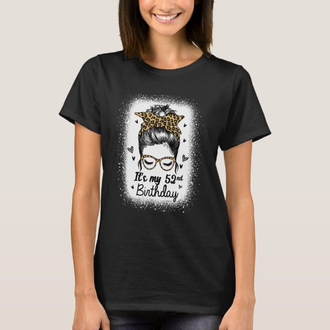 T-shirt 52 Ans Messy Bun Leopard C'est mon 52e Anniversair (Devant)