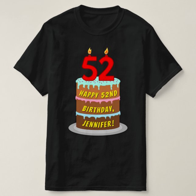 T-shirt 52e anniversaire — Fun Cake & Candles, avec nom pe (Design devant)