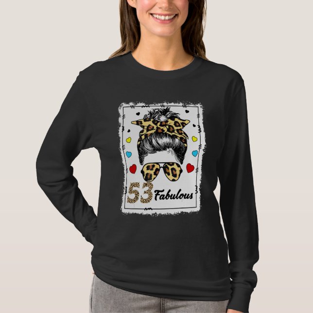 T-shirt 53 Ans Fabuleux Messy Bun Leopard 1969 Naissance (Devant)