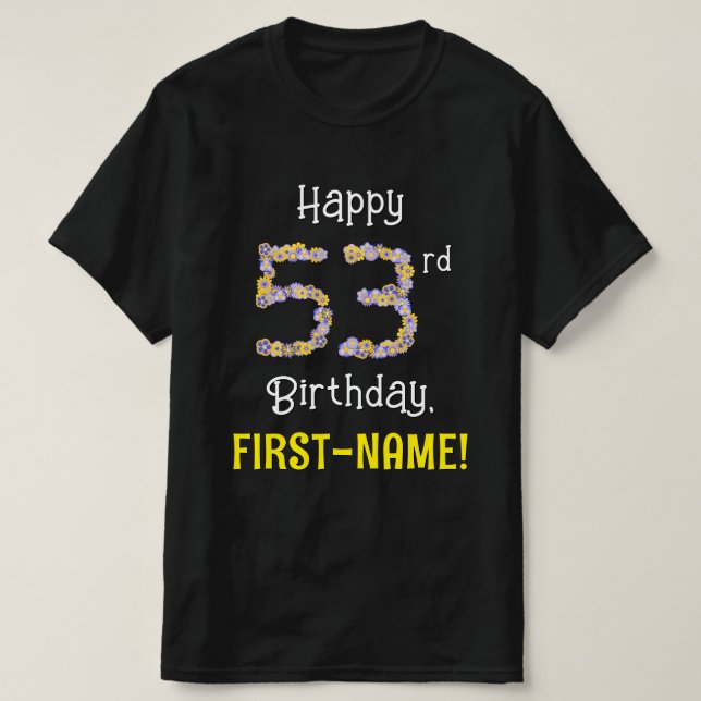 T-shirt 53e anniversaire : Fleurs florales Numéro "53" + N (Design devant)