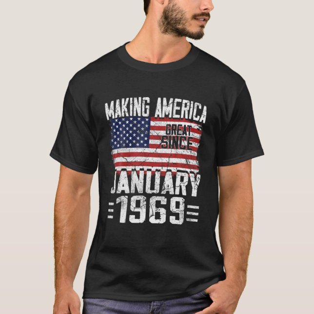 T-shirt 53E Cadeau Anniversaire Janvier 1969 Drapeau Améri (Devant)