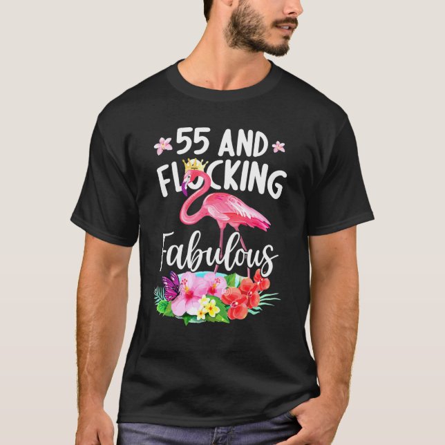 T-shirt 55 Ans Et Flocking Fabuleux Flamant rose Fille B (Devant)