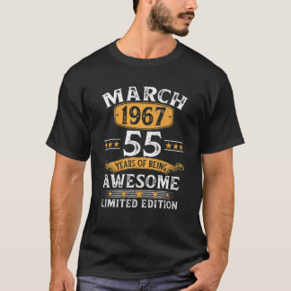 T-shirt 55 Ans Rétro Vintage 1967 Mars 1967 55Th Bi