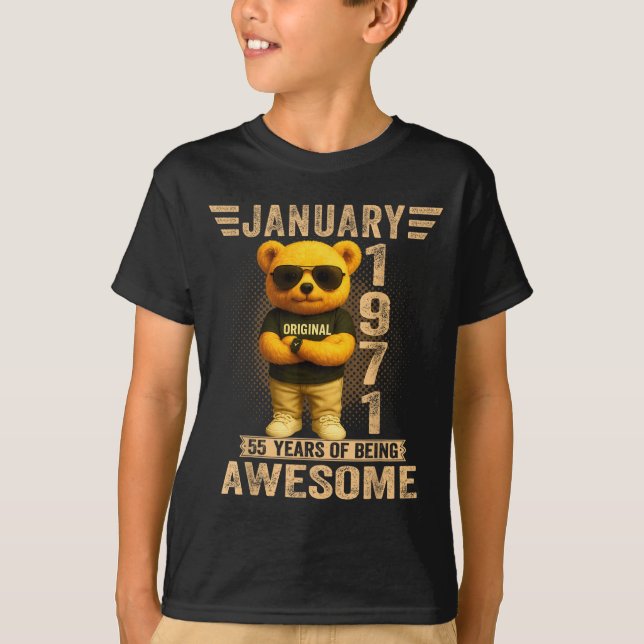 T-shirt 55 Year Old January 1971 Teddy Bear 55th Birthday  (Devant)