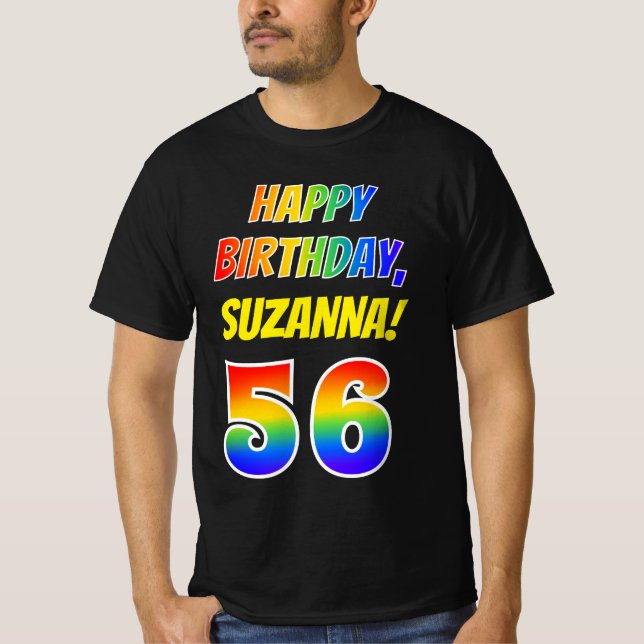 T-shirt 56e anniversaire — Bold, Fun, Rainbow 56, Nom pers (Devant)
