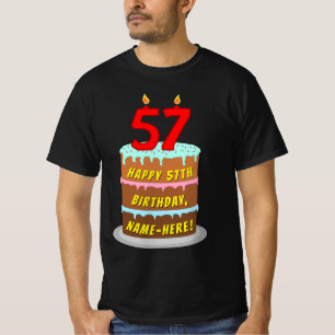 T-shirt 57e anniversaire — Fun Cake & Candles, avec nom pe