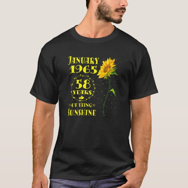 T-shirt 58e anniversaire 58 ans tournesol né janvier (Devant)