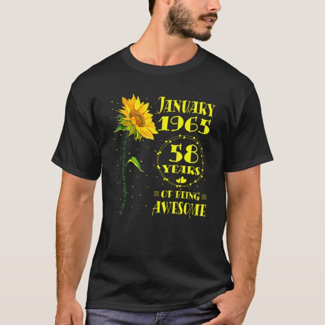 T-shirt 58e anniversaire 58 ans tournesol né janvier (Devant)