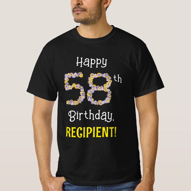 T-shirt 58e anniversaire : Floral Flowers Numéro "58" + No (Devant)
